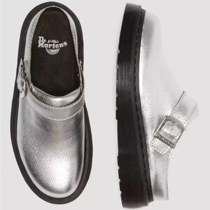 NWOT Dr. Martens Metallic Silver Buckle Loafers